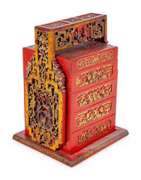 A Chinese Export Gilt and Lacquered Locking Cabinet