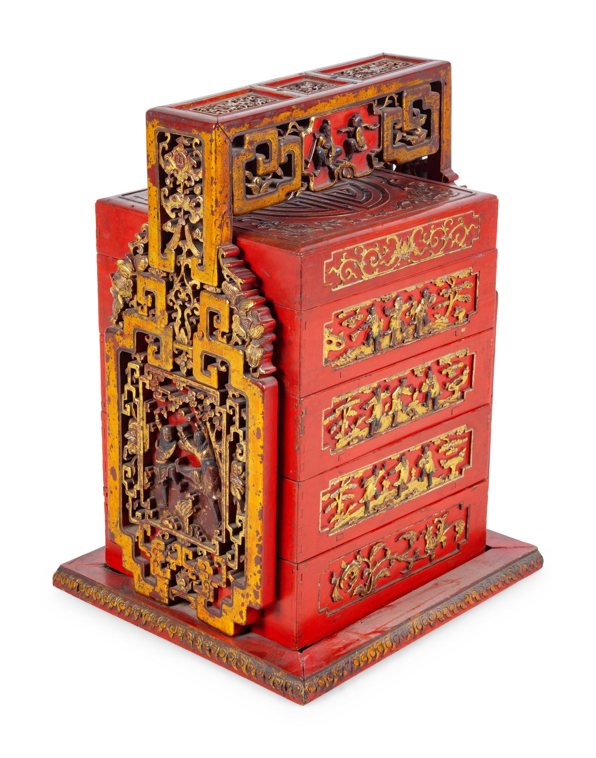 A Chinese Export Gilt and Lacquered Locking Cabinet