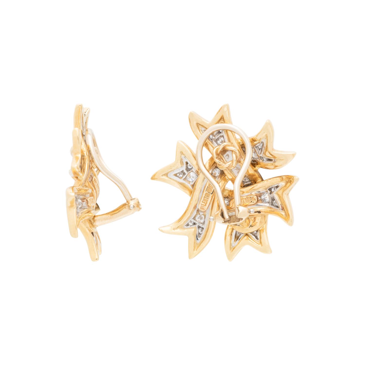 VALENTIN MAGRO, YELLOW GOLD, PLATINUM AND DIAMOND CLIP EARRINGS