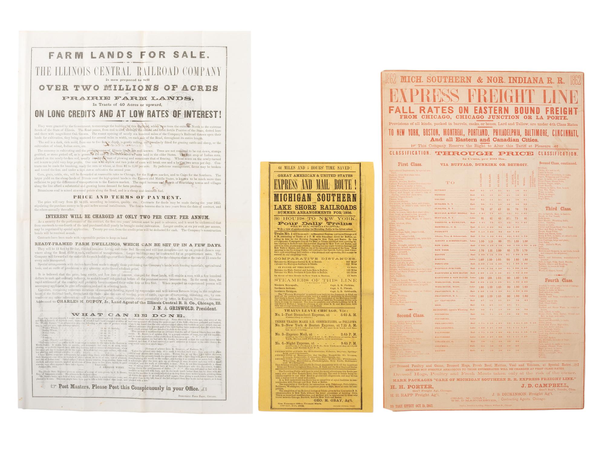 [RAILROADS]. A group of maps, pamphlets, broadsides, and other ephemera related to Illinois railroads, comprising: