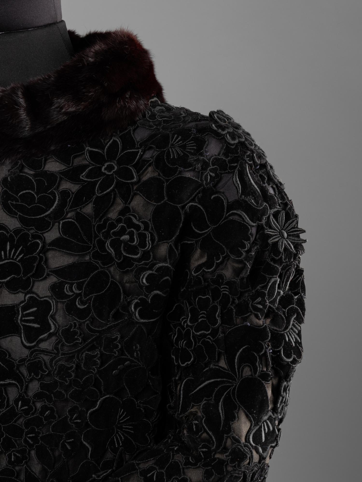 Givenchy Haute Couture Floral Appliqué Coat with Fur Collar, 1960-80s