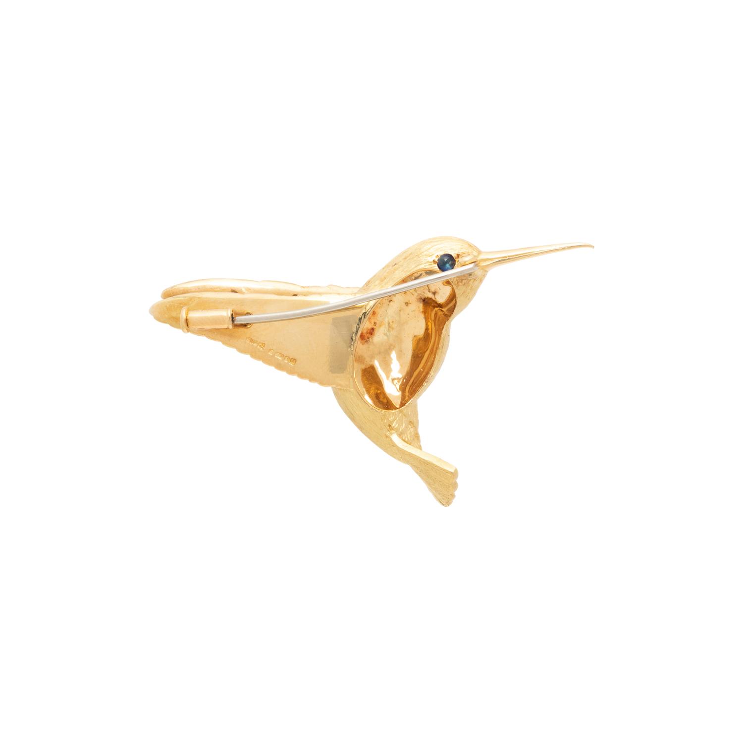 E. WOLFE & CO., YELLOW GOLD, AND DIAMOND HUMMINGBIRD BROOCH