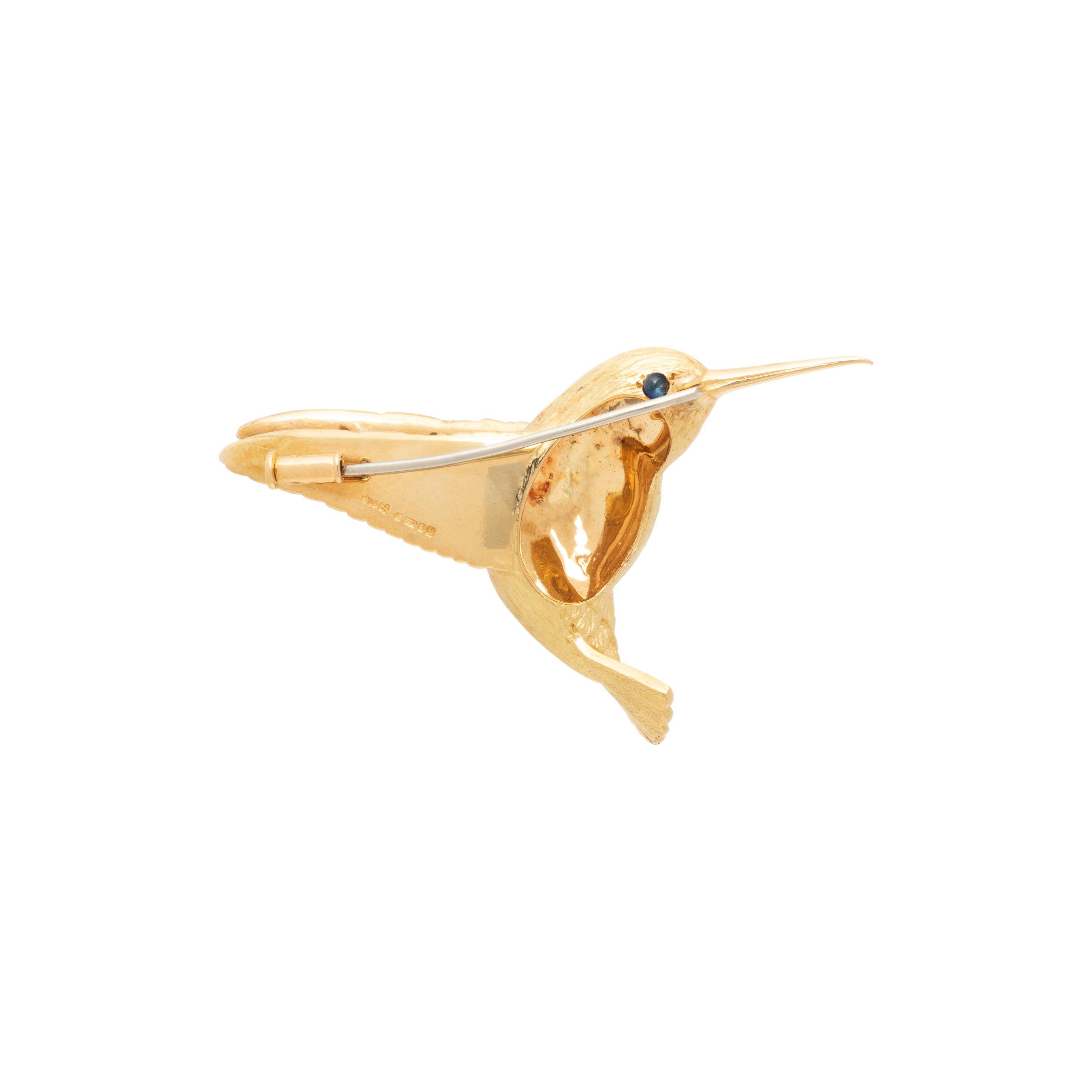 E. WOLFE & CO., YELLOW GOLD, AND DIAMOND HUMMINGBIRD BROOCH