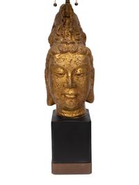 A Pair of Gilt Composition Buddha Lamps