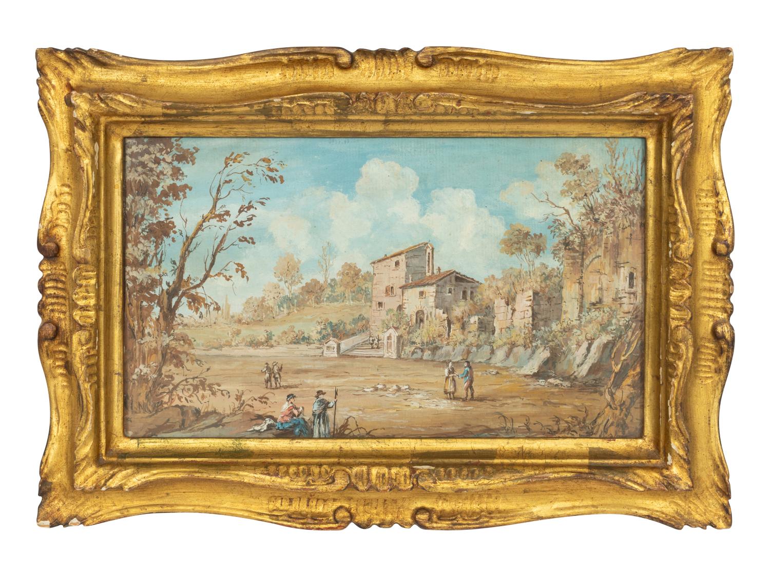 View of a Village with Travelers Chatting