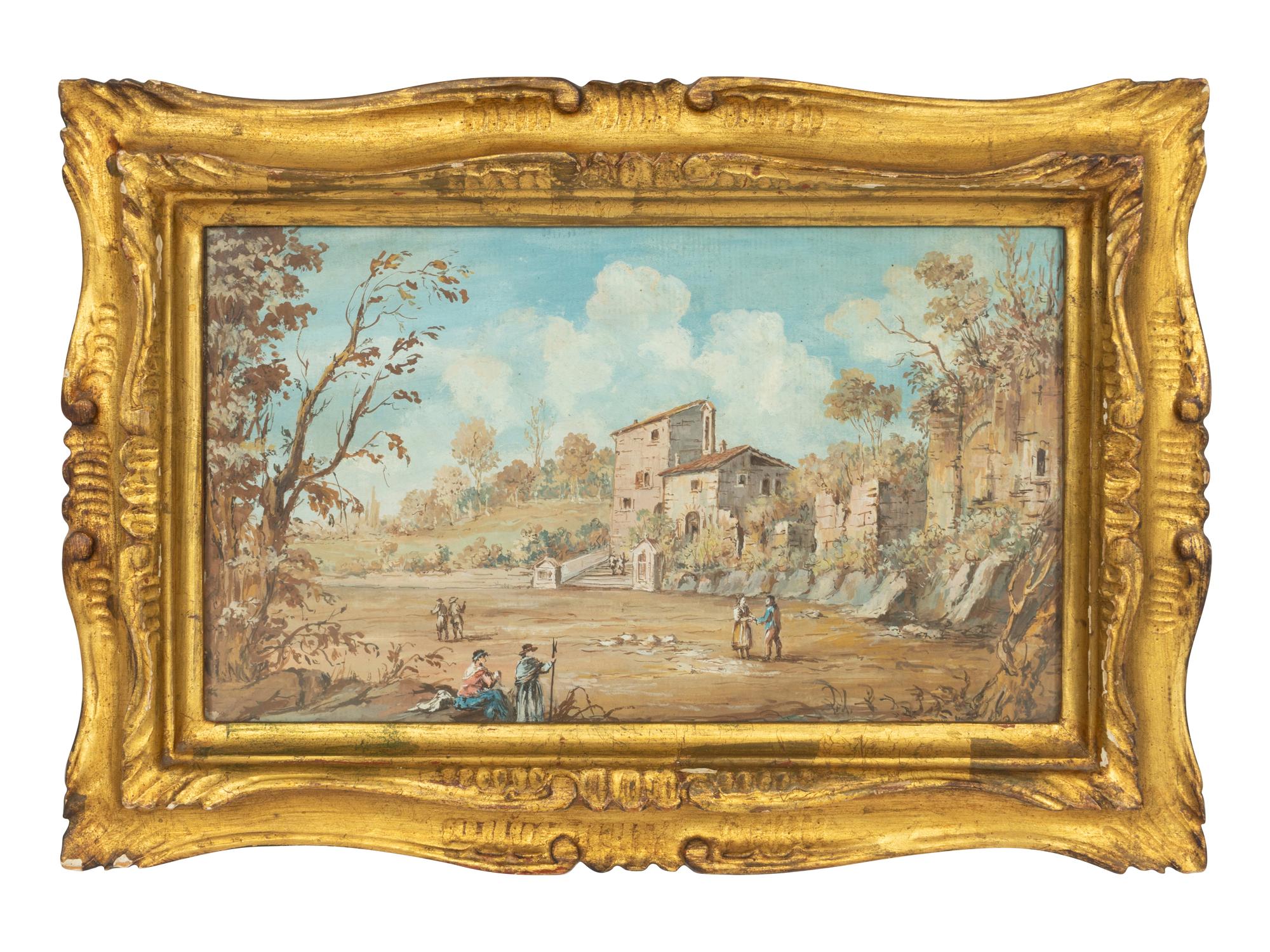 View of a Village with Travelers Chatting