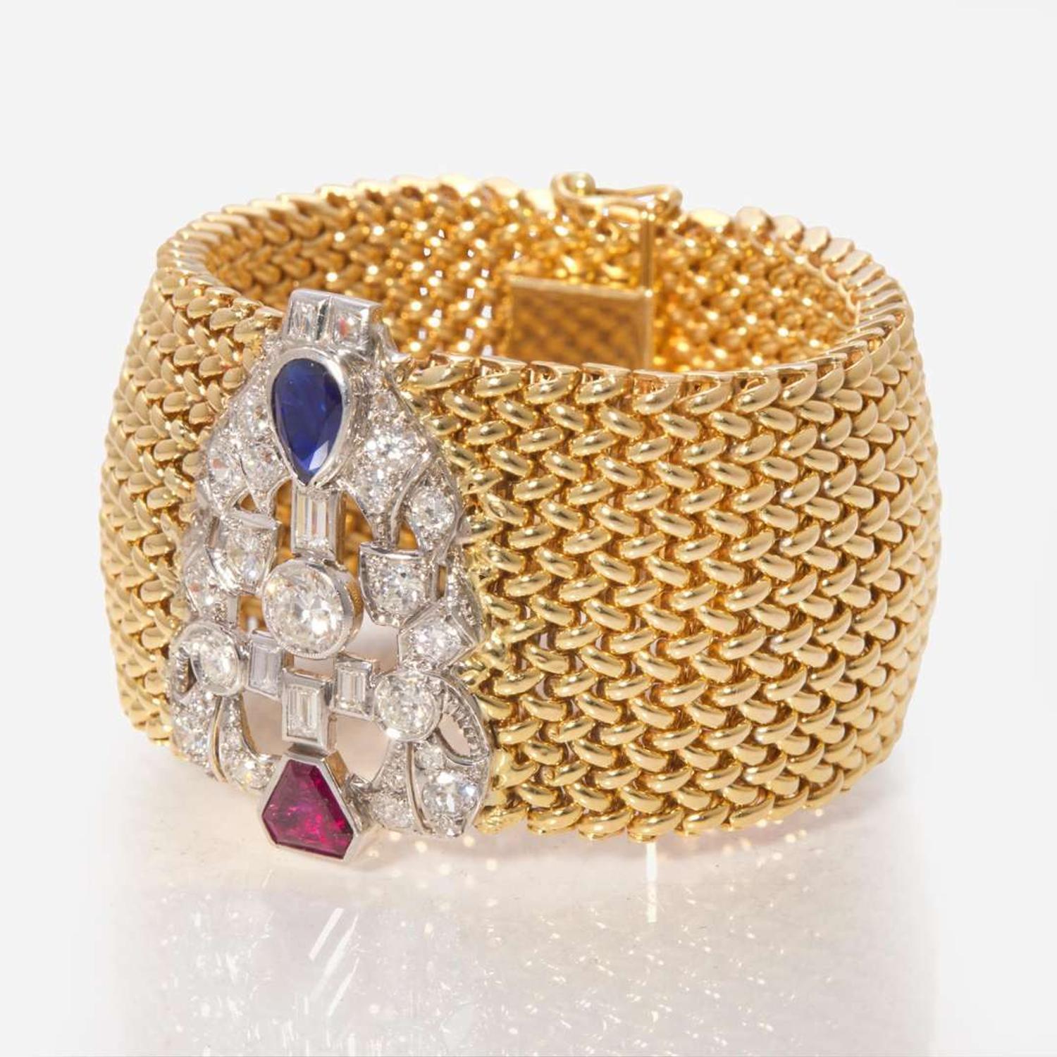 An 18K Yellow Gold, Platinum, and Gemstone Bracelet