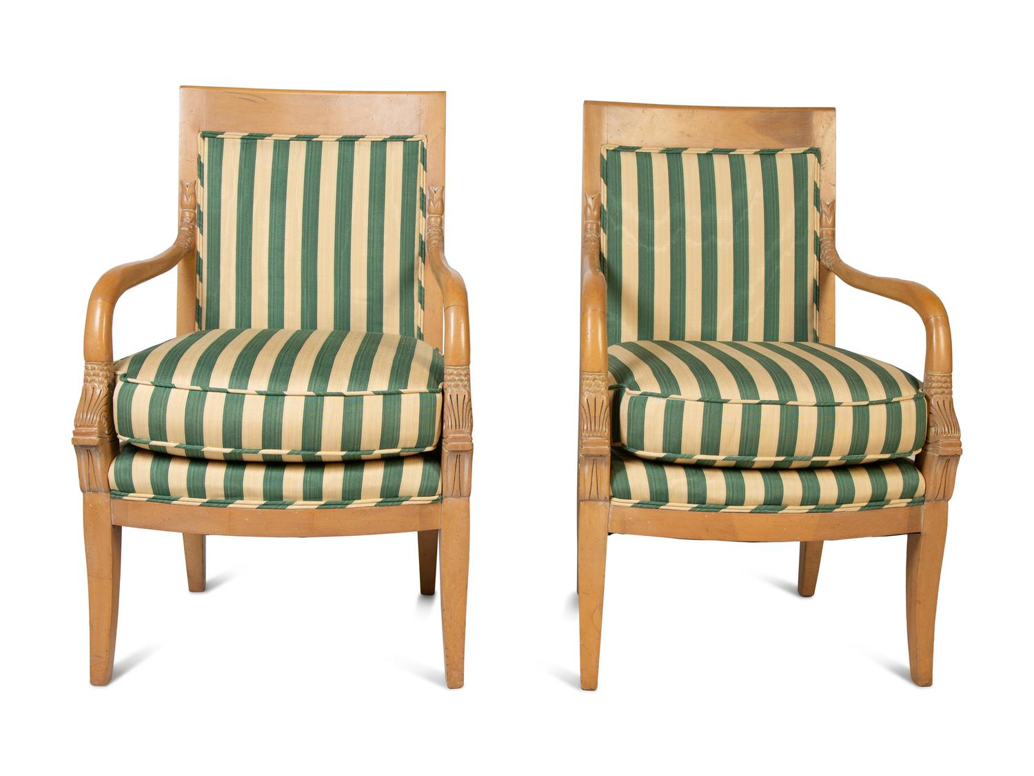 A Set of Twelve Directoire Style Carved Light Wood Dining Chairs — 20TH CENTURY