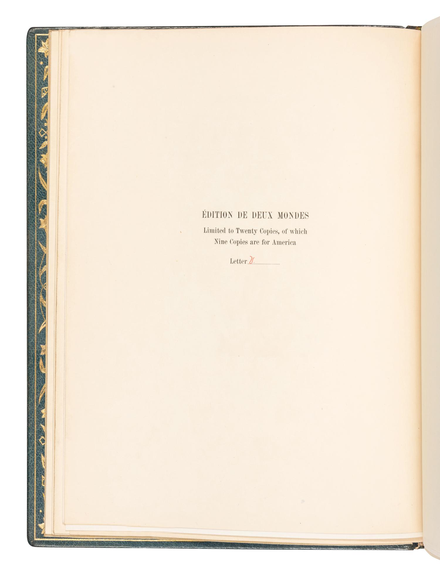 [BINDINGS]. -- [SOCIÉTÉ DES BEAUX ARTS]. BOURGET, Paul (1852-1935). Pastels . -- DE MUSSET, Paul de (1804-1880). The Last Abbé. -- FLAUBERT, Gustave (1821-1880). A Simple Heart . -- Hérodias . -- GAUTIER, Théophile (1811-1872). King Candaules . -- Jean and Jeannette . -- A Night of Cleopatra . -- LONGUS. Daphnis and Chloe . -- SHAKESPEARE, William (1564-1616). Romeo and Juliet . J. Wagrez and Louis Titz, illustrators. -- Antony and Cleopatra . Paris: Société des Beaux Arts, n.d.