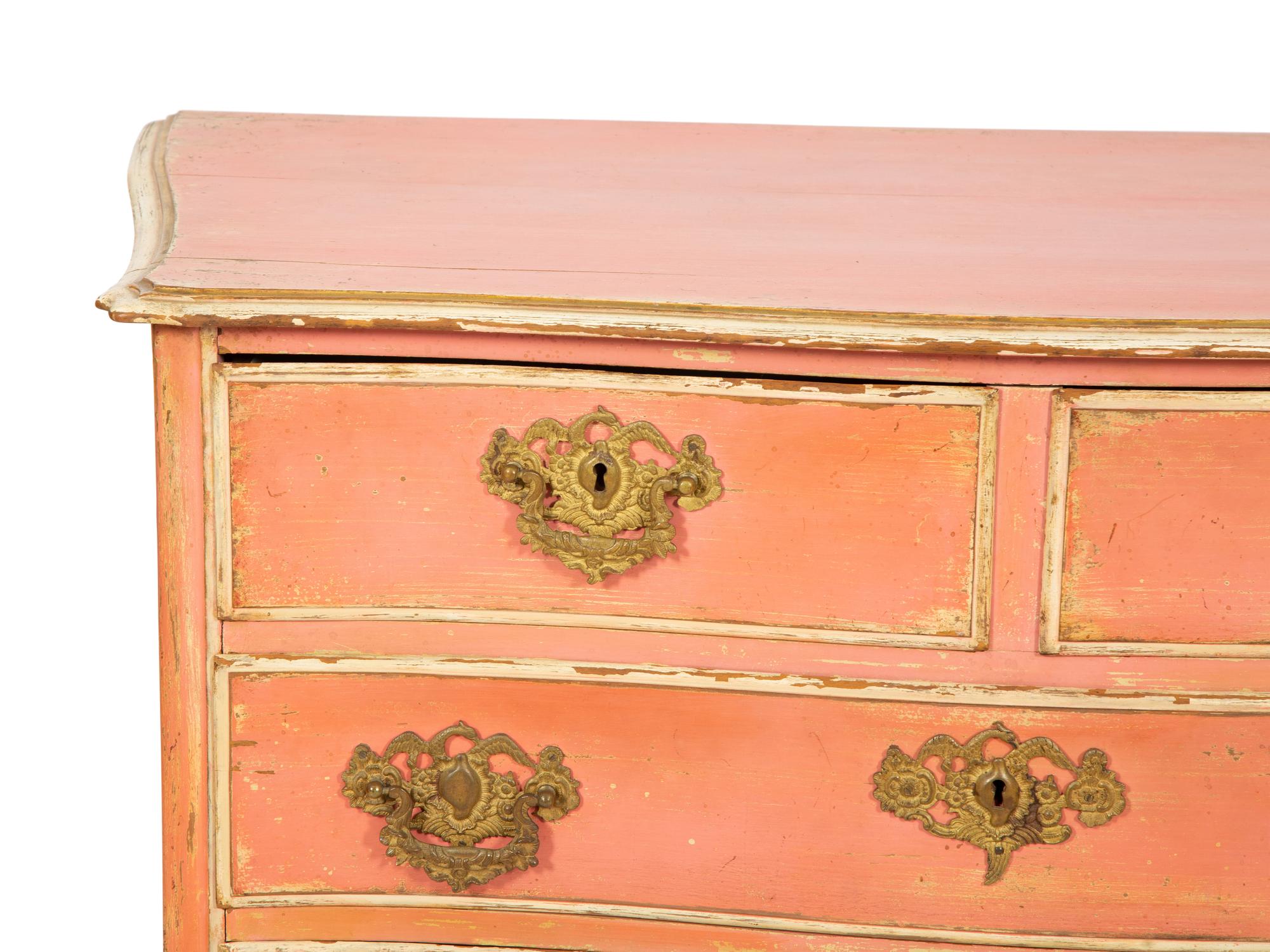A Portuguese Painted and Parcel Gilt Commode