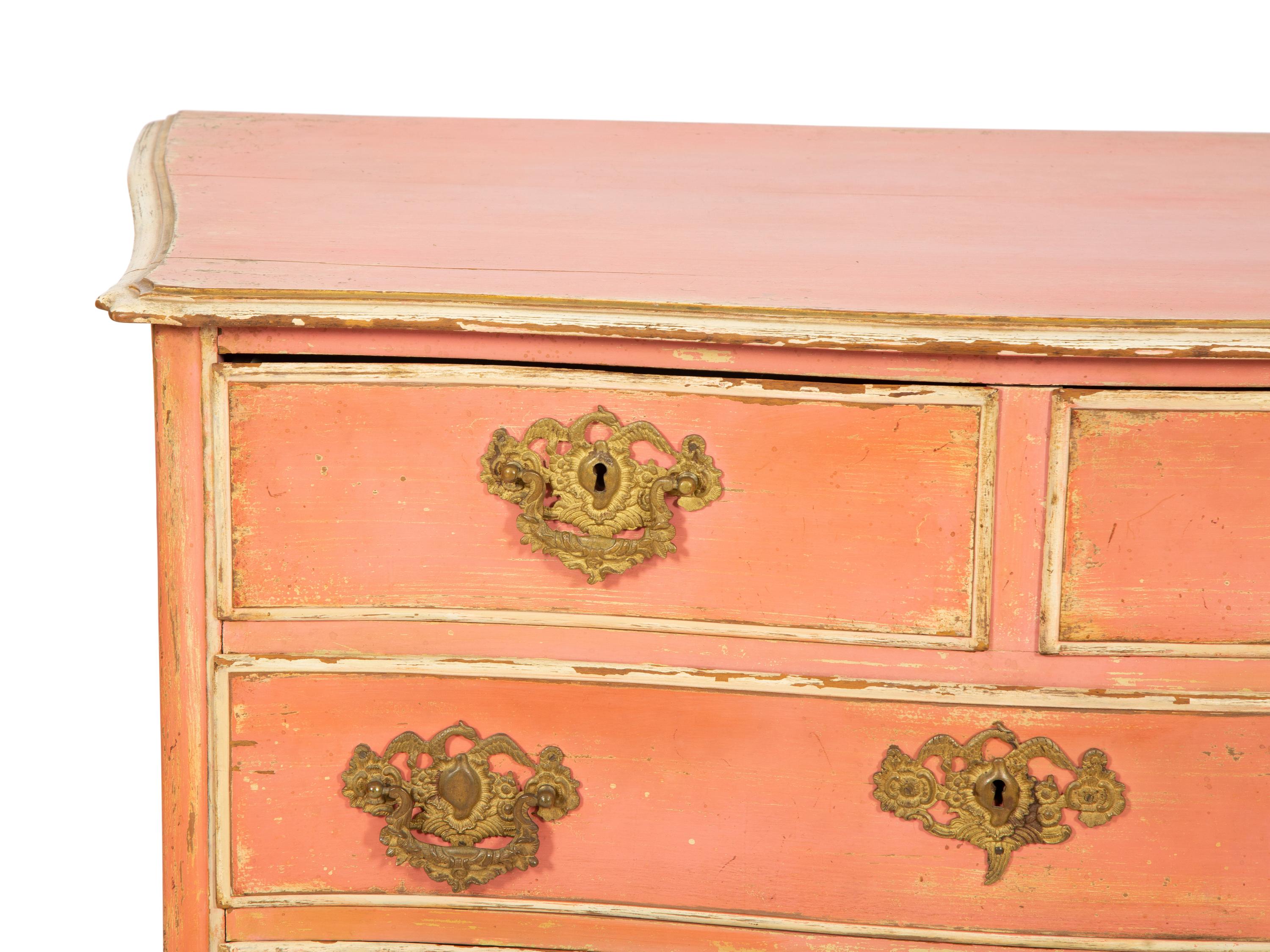 A Portuguese Painted and Parcel Gilt Commode