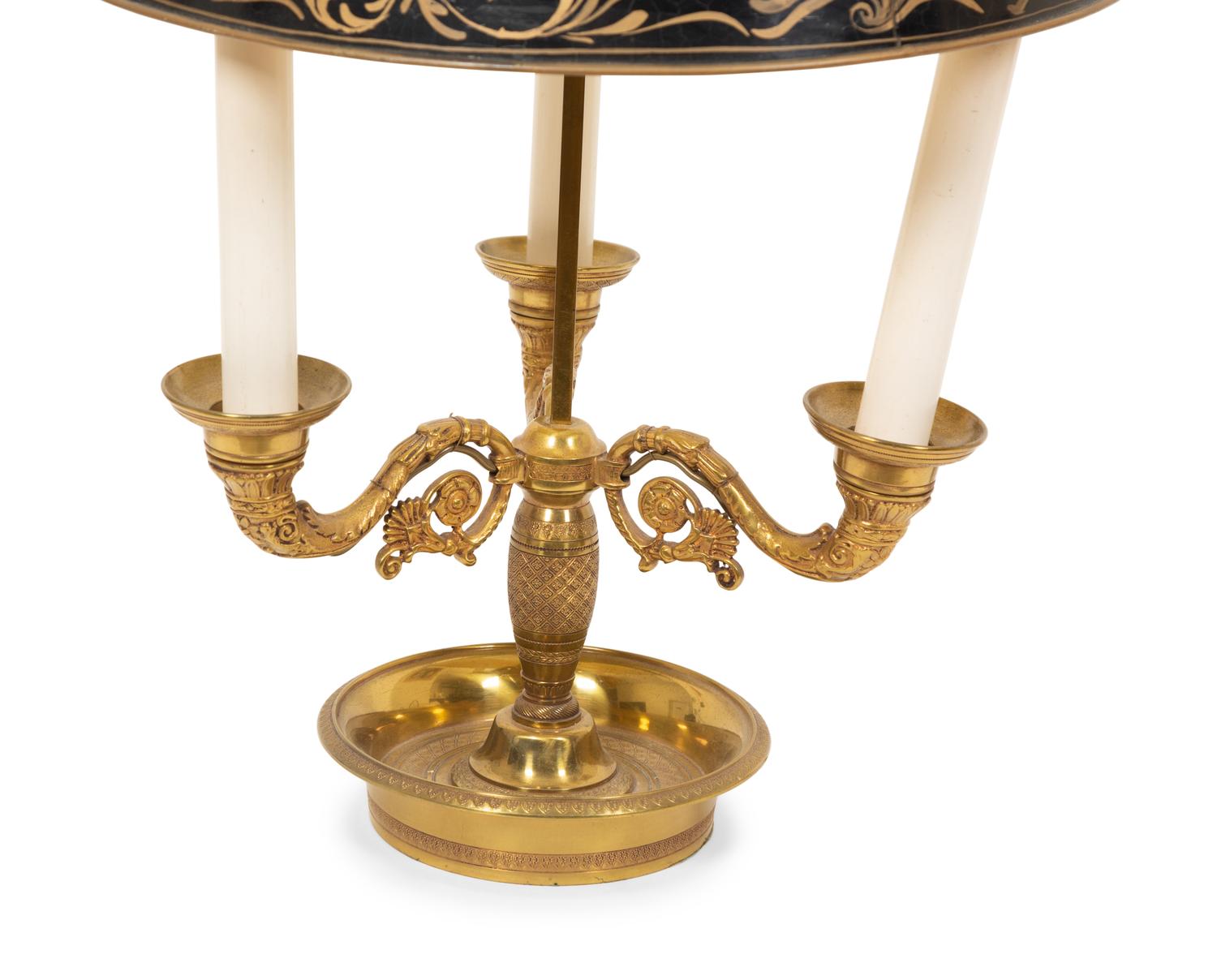 A French Gilt Bronze Bouilotte Lamp with Tole Shade