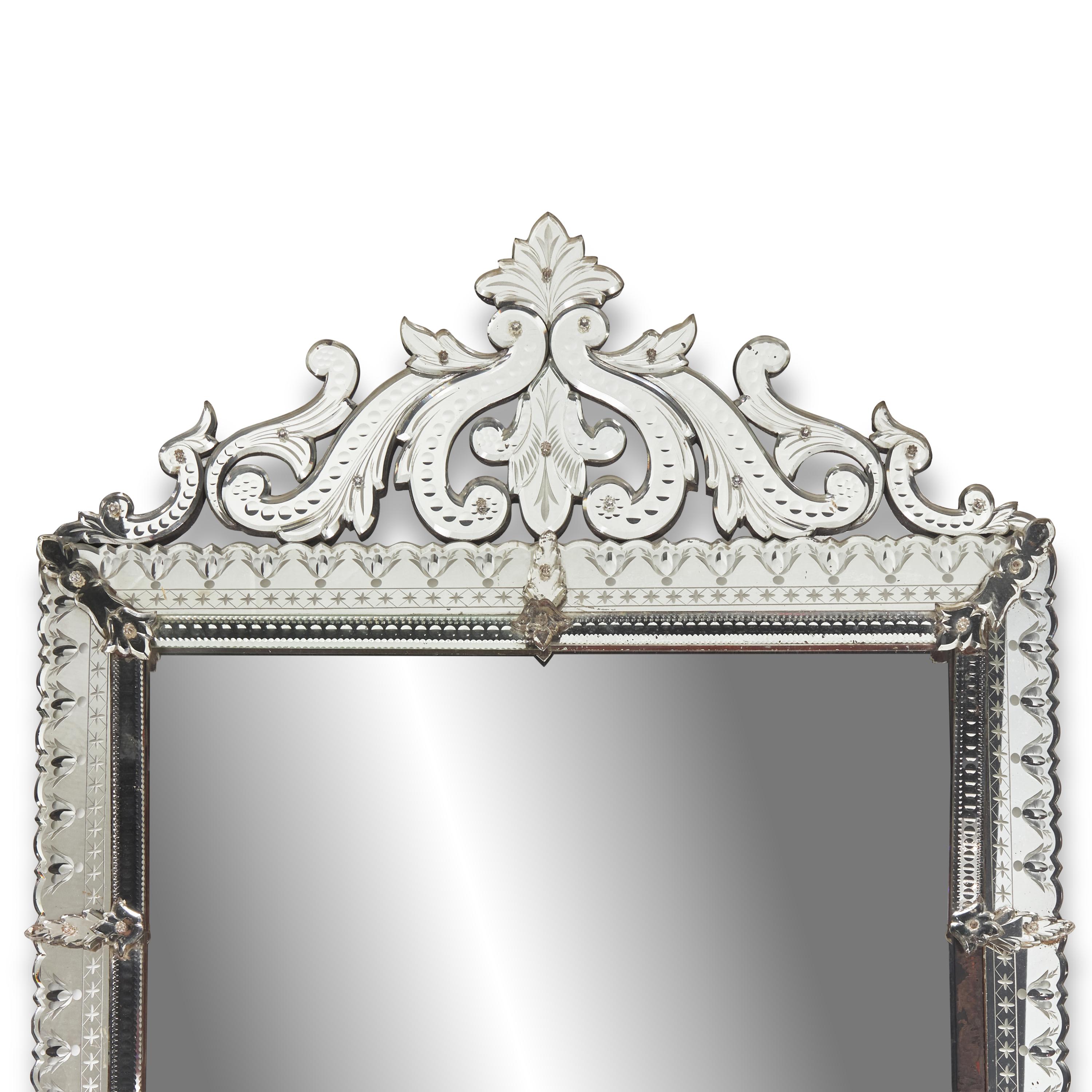 A Venetian Etched and Beveled Glass Mirror