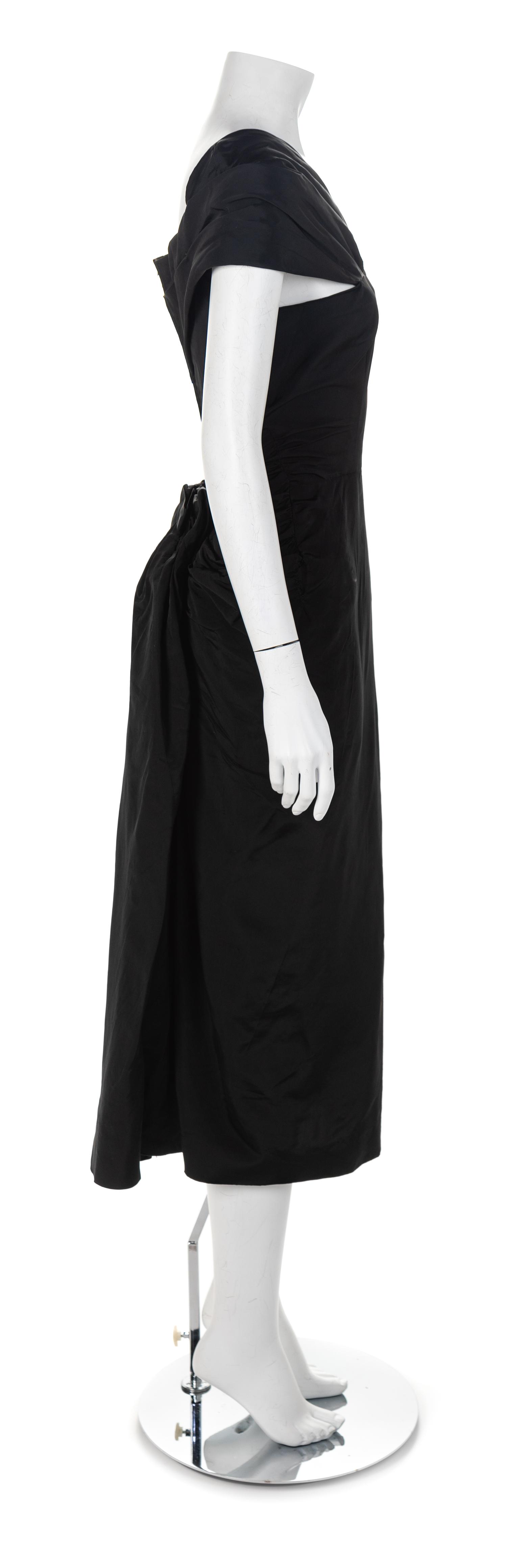 Black Evening Dress with Bustle, 1950s No size label