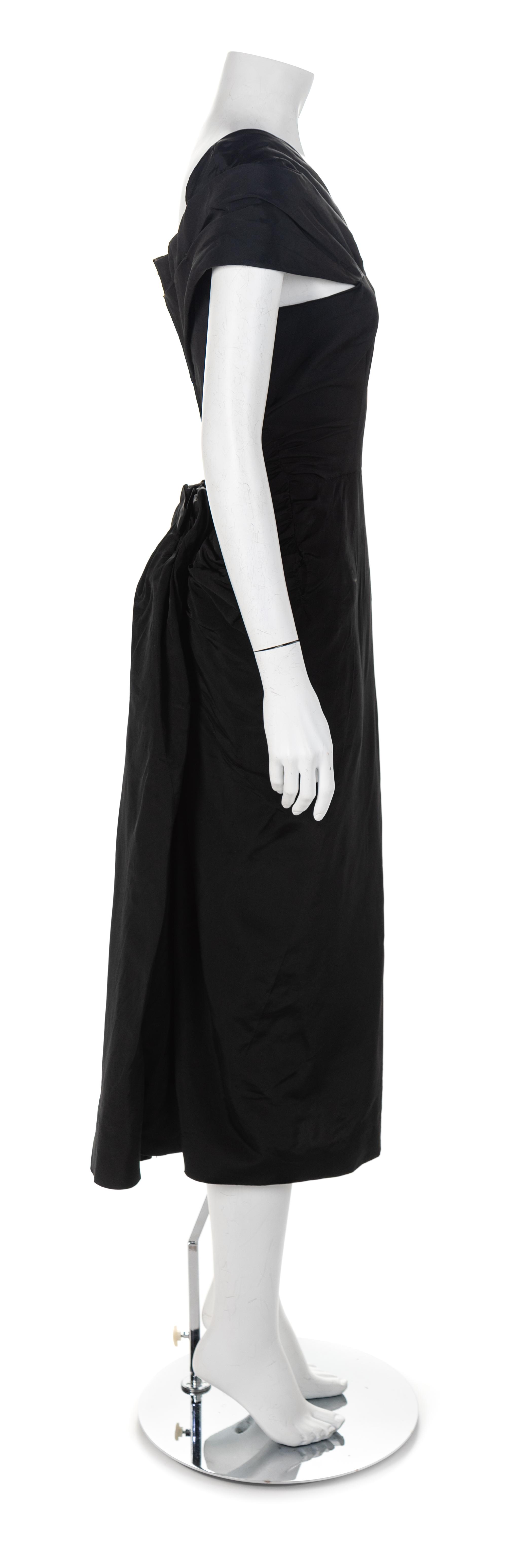 Black Evening Dress with Bustle, 1950s No size label