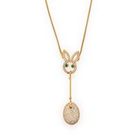 Yellow Gold, Diamond, and Emerald Bunny Necklace