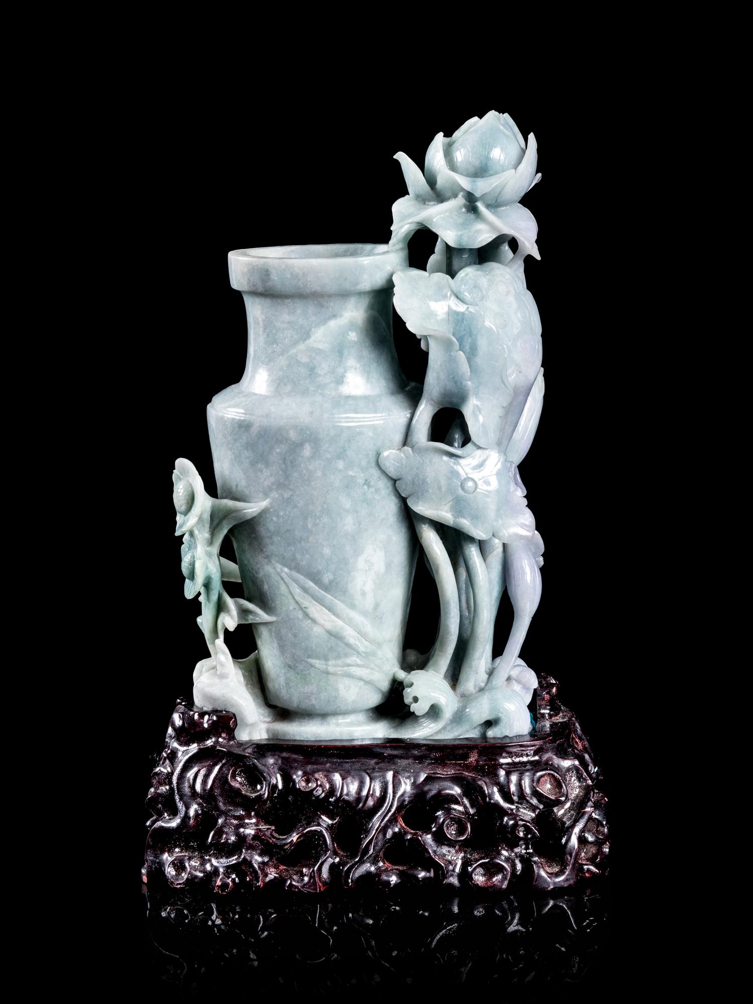 A Chinese Pale Celadon Jadeite Flower Vase