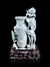 A Chinese Pale Celadon Jadeite Flower Vase
