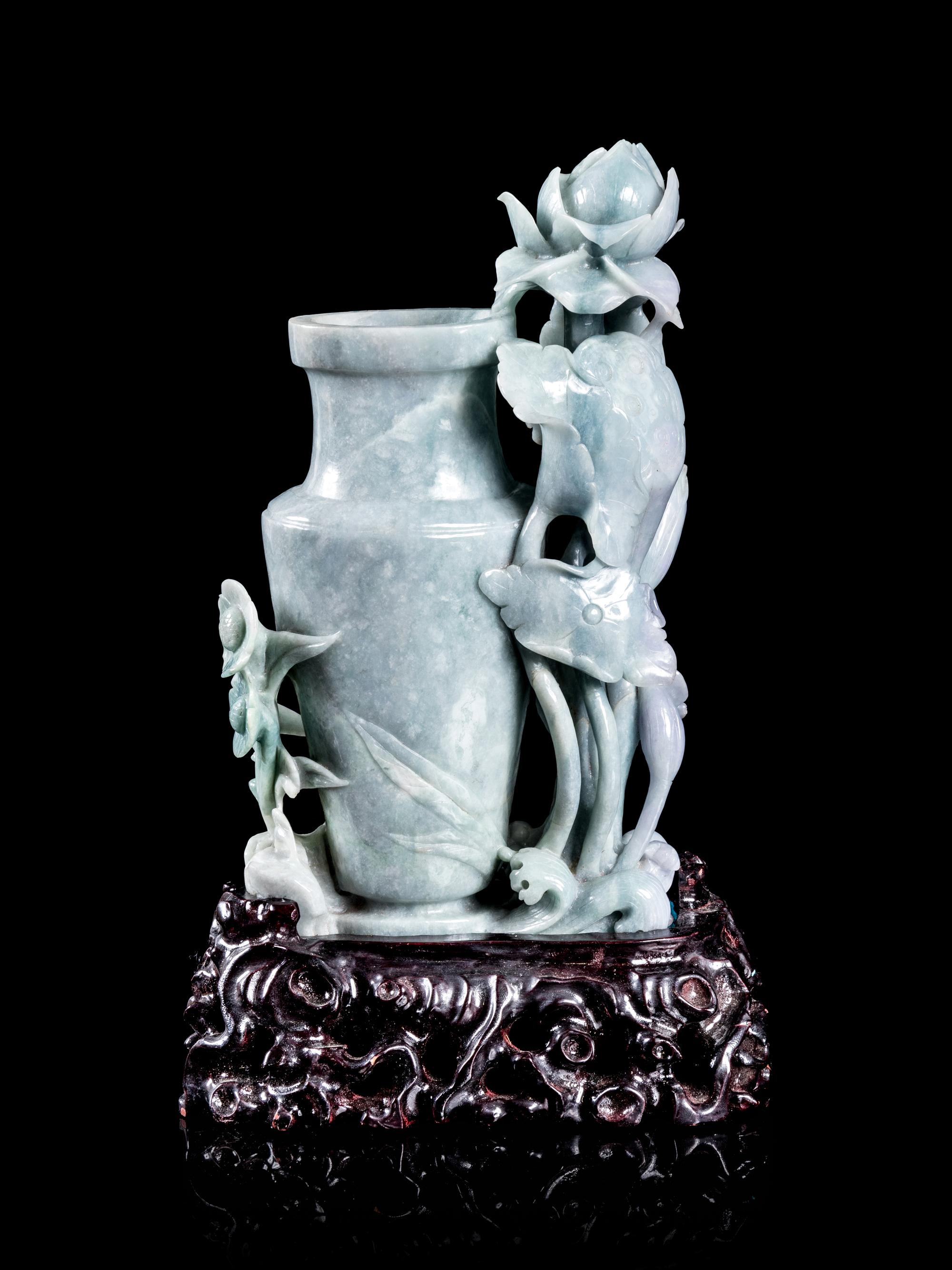 A Chinese Pale Celadon Jadeite Flower Vase