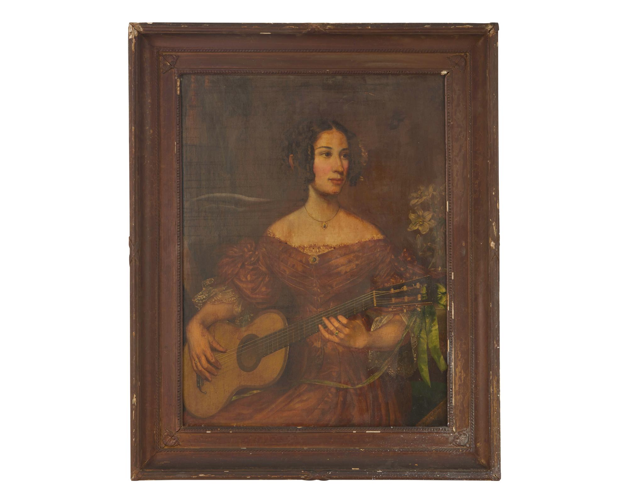 Spanish School 19th century, Portrait of a Young Lady Playing the Guitar , circa 1840