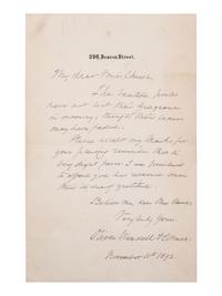 HOLMES, Oliver Wendell (1841-1935). ALS, Beacon Street, November 1892.