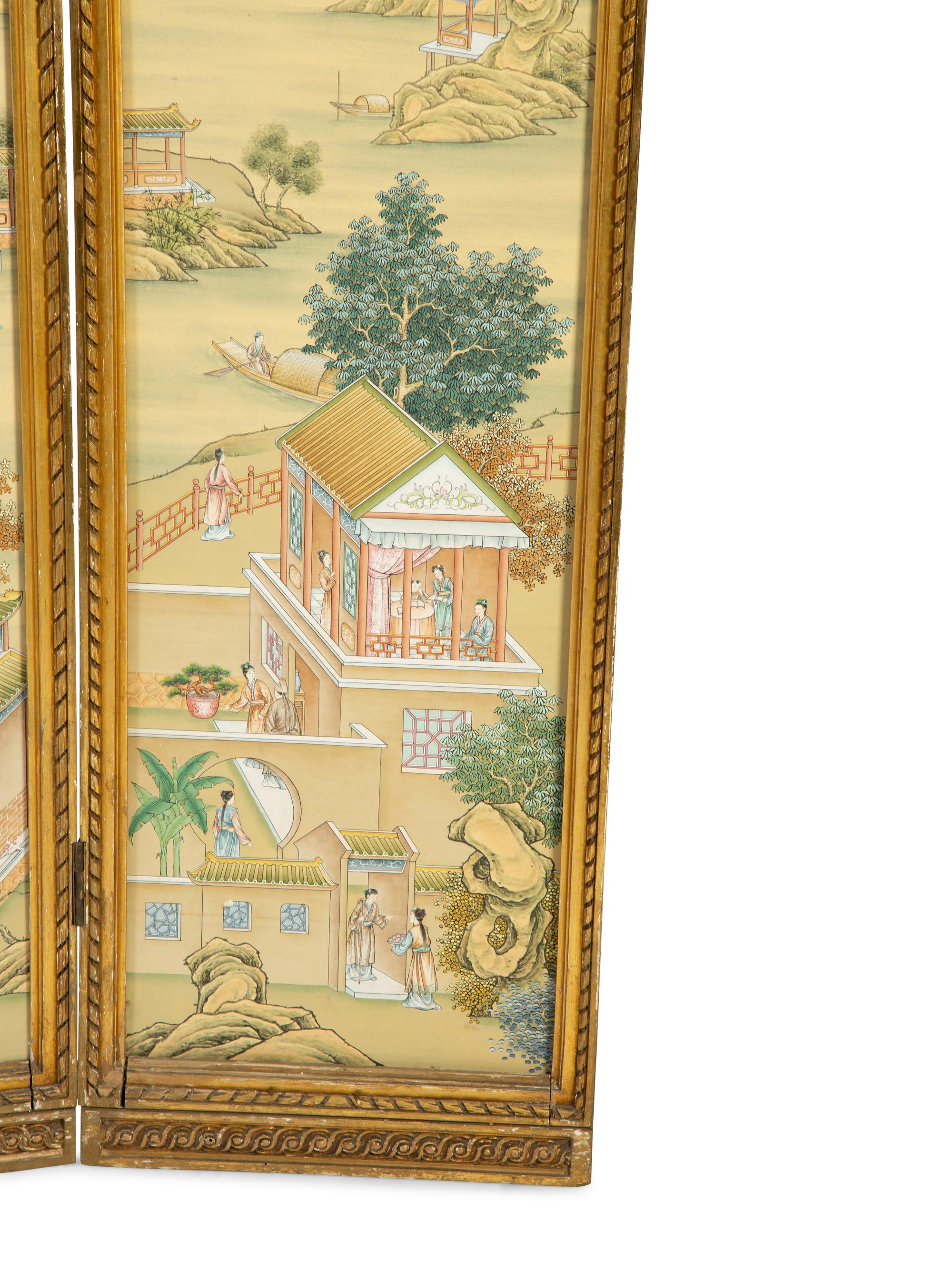 A Louis XVI Style Giltwood Screen with Hand Painted Chinoiserie Panels — 20TH CENTURY