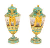 A Pair of Sèvres Style Porcelain Urns and Covers