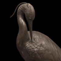 A Japanese patinated bronze figure of a preening heron, signed Kuniharu 日本鹭鸶铜塑 斉木 Meiji / Taisho ?????