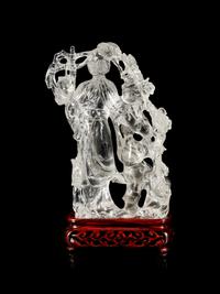 A Chinese Carved Rock Crystal Figural Group