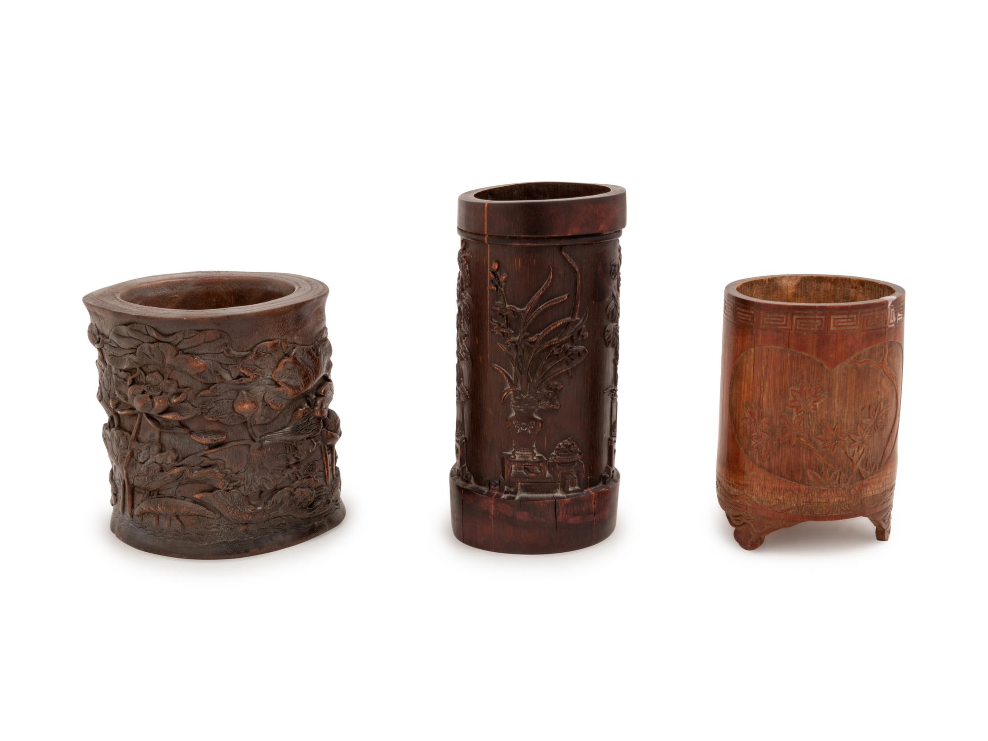 Three Chinese Bamboo Brush Pots, Bitong