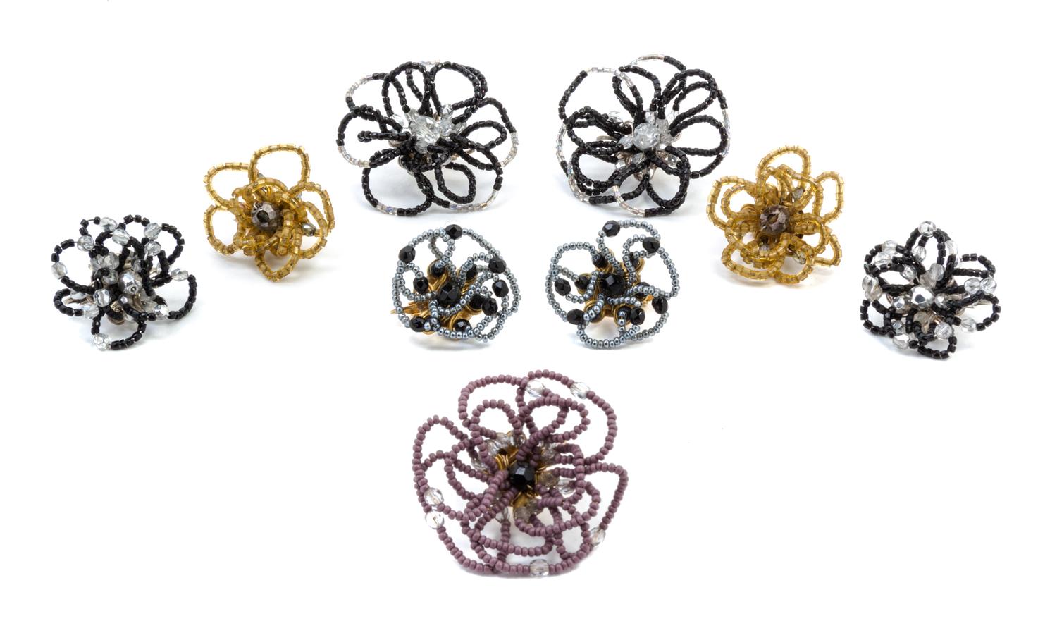 A Set of Four Ani Afshar Beaded Floral Earclips,