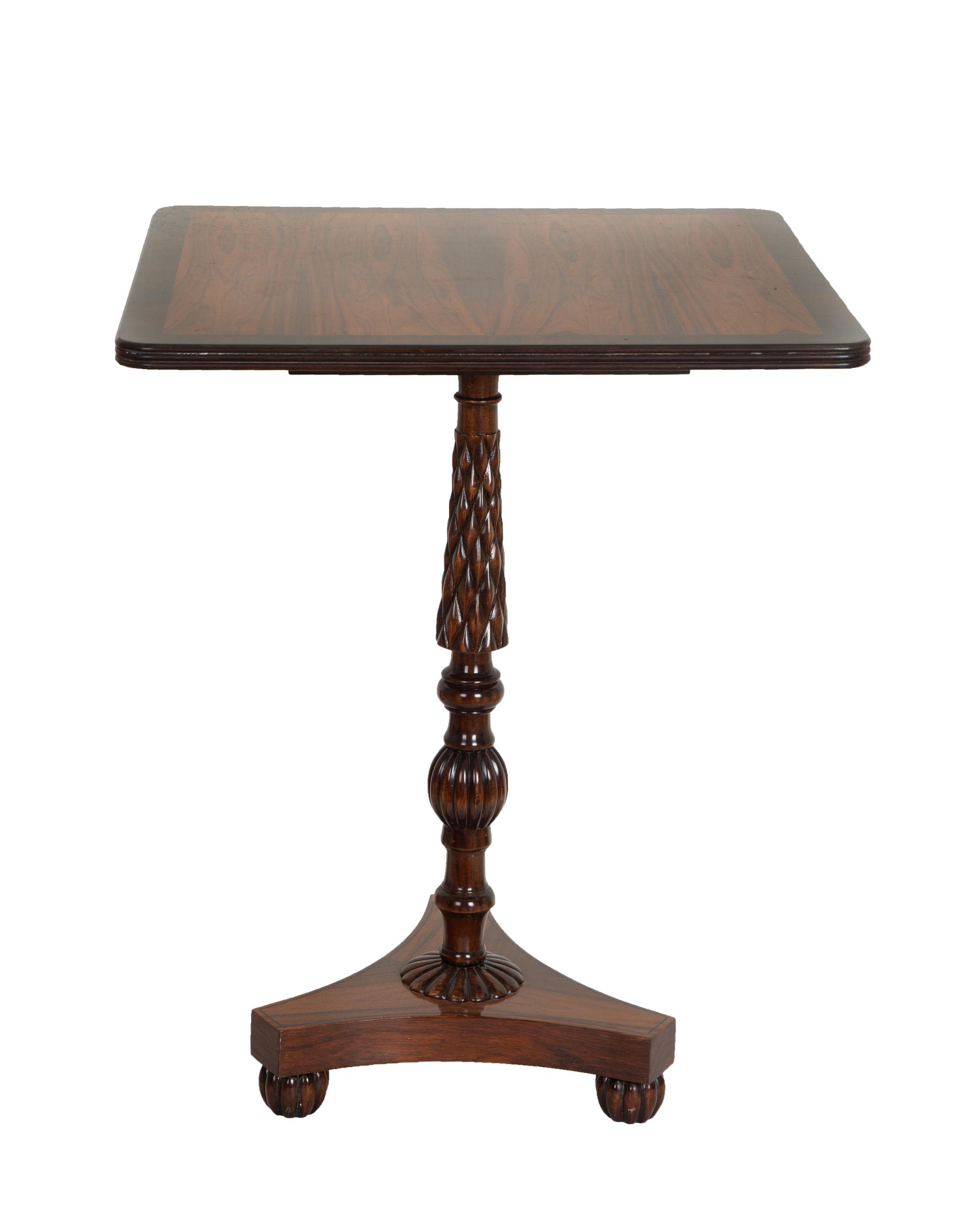 A Regency Style Rosewood Veneered Crossbanded Tea Table on Trefoil Base