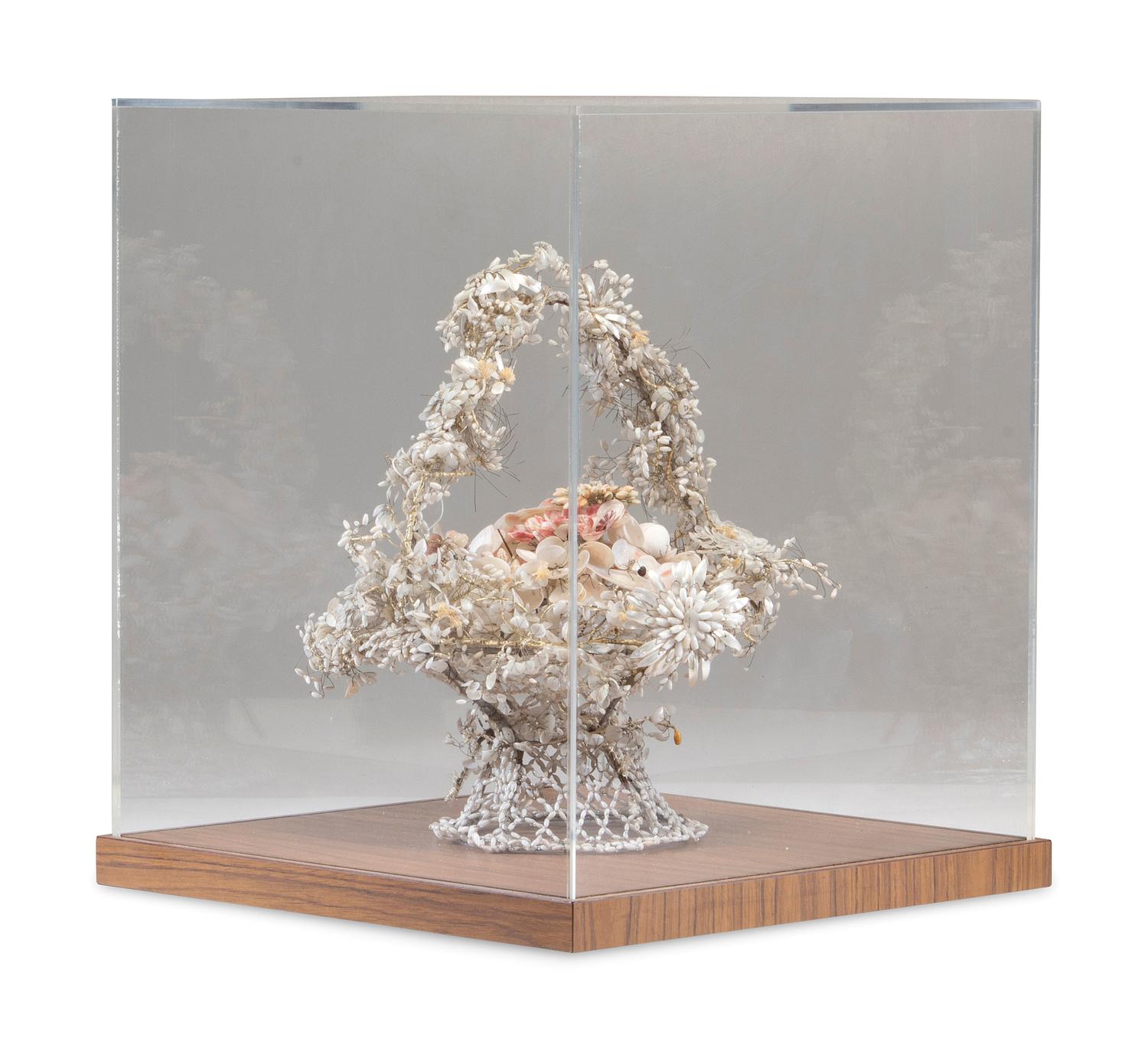 A Victorian Shellwork Basket of Flowers