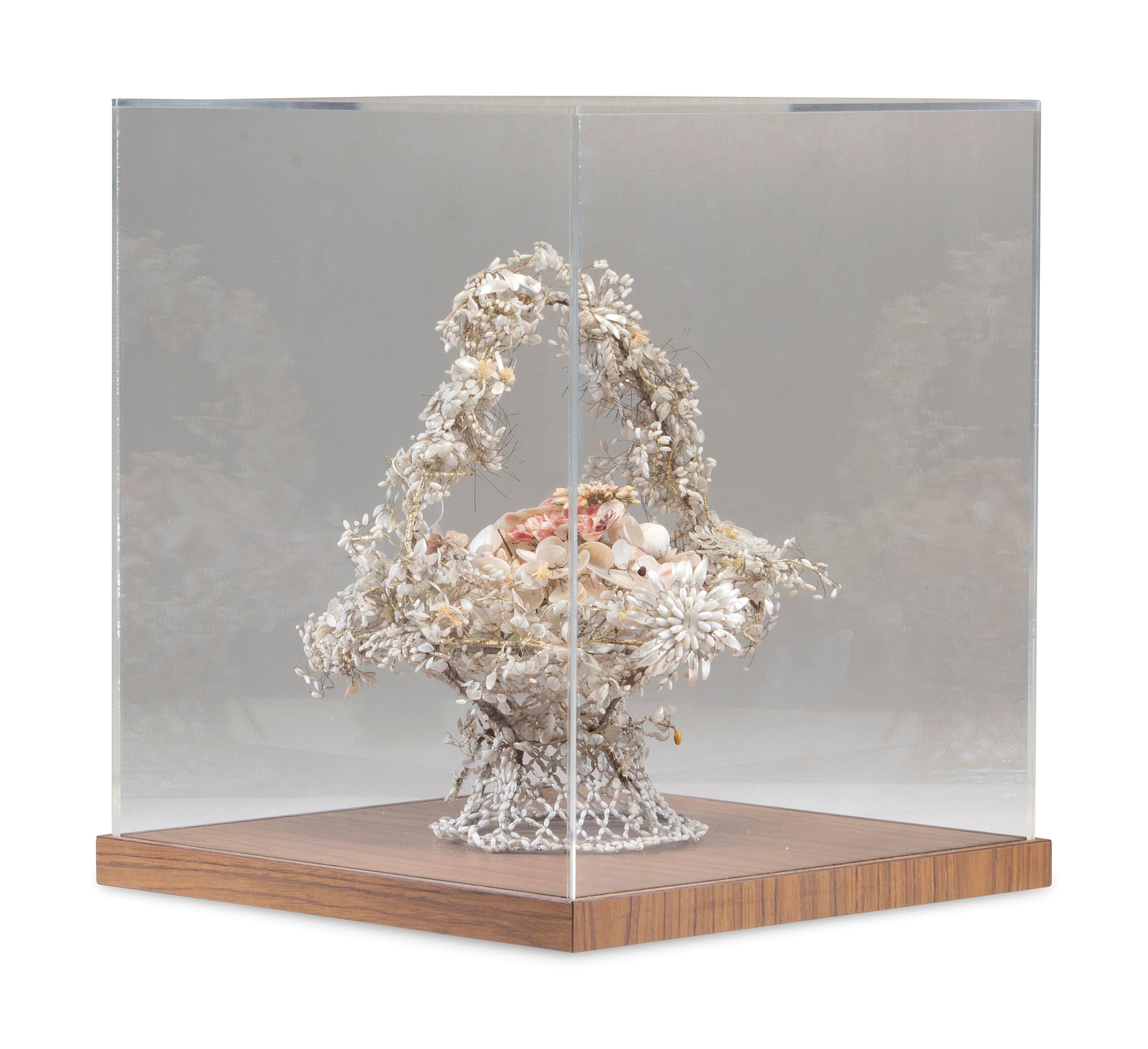 A Victorian Shellwork Basket of Flowers
