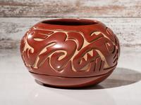 Carved Redware Pottery Jar