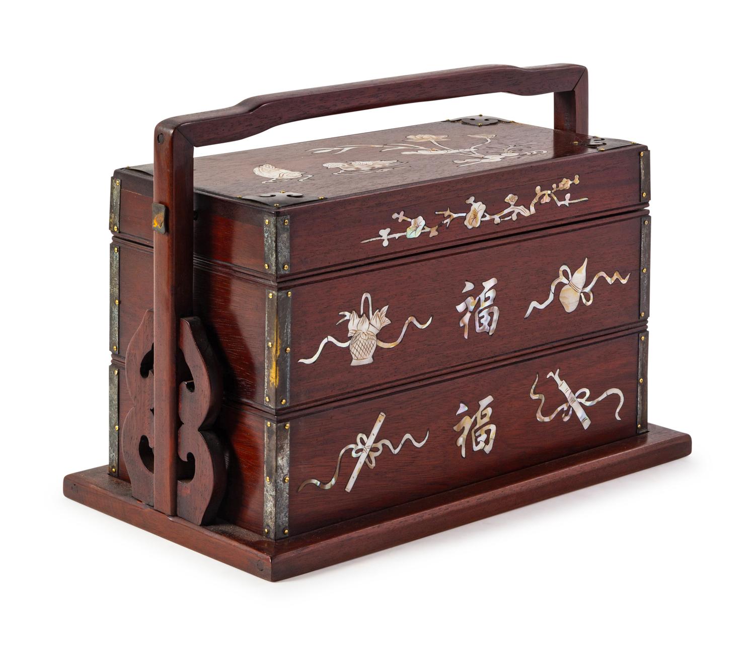 A Chinese Mother-of-Pearl Hardwood Picnic Box