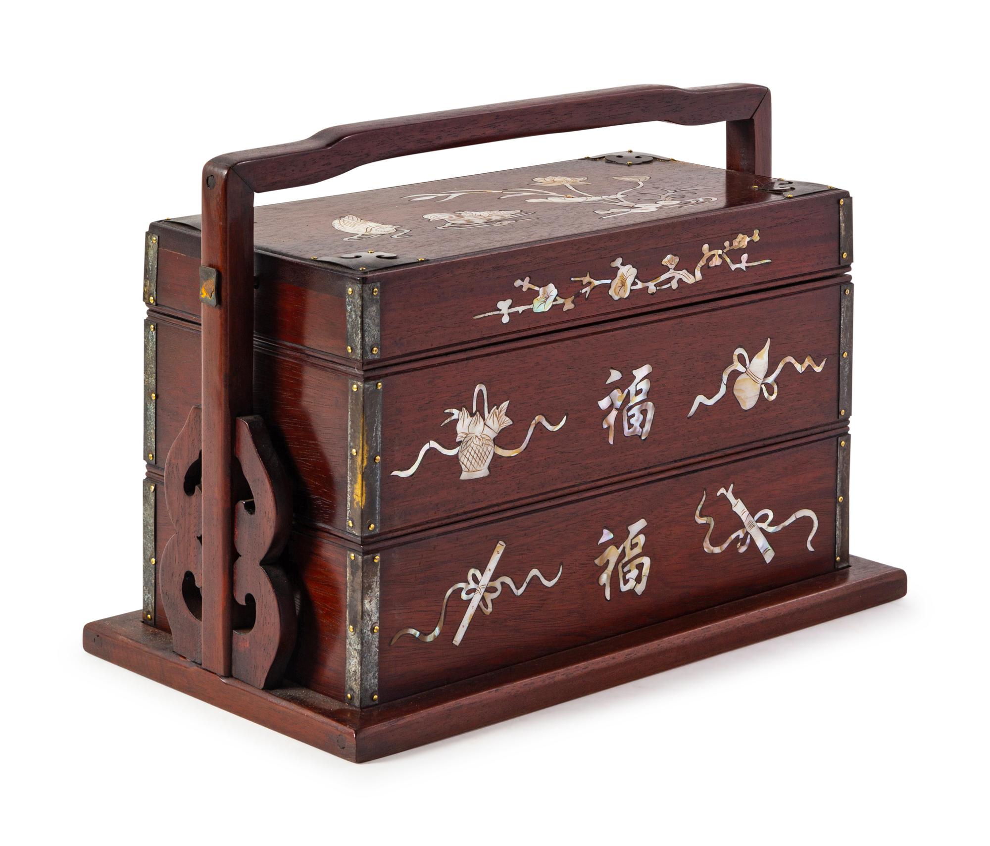 A Chinese Mother-of-Pearl Hardwood Picnic Box