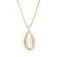 BAROQUE CULTURED PEARL, DIAMOND, AND YELLOW GOLD PENDANT NECKLACE