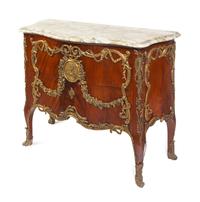 A Louis XV Style Gilt Metal Mounted Figured Walnut Commode