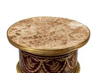 A Pair of Gilt Bronze Mounted Composition and Painted Metal Marble-Top Pedestals