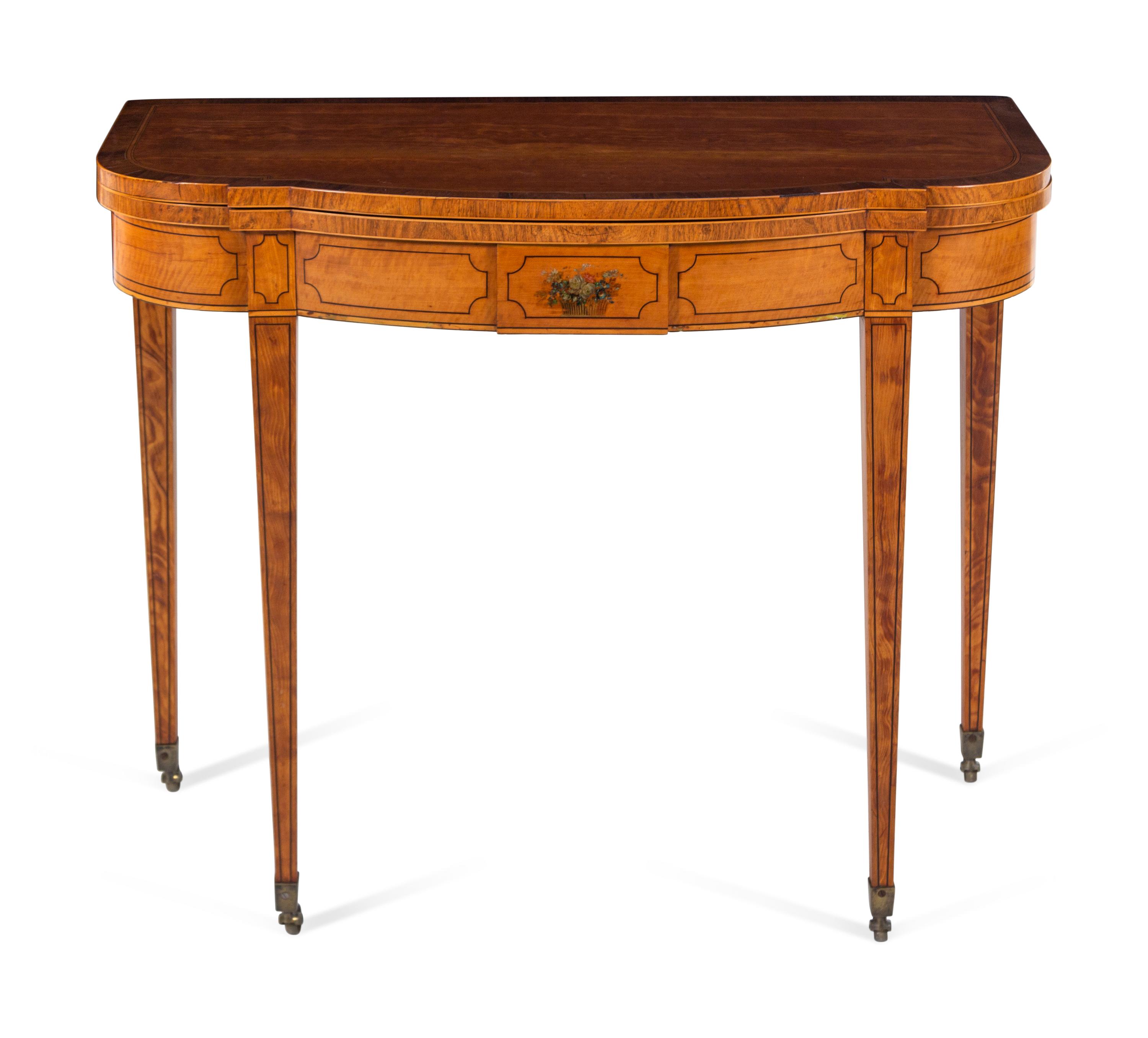 A Regency Painted and Inlaid Satinwood Flip-Top Game Table