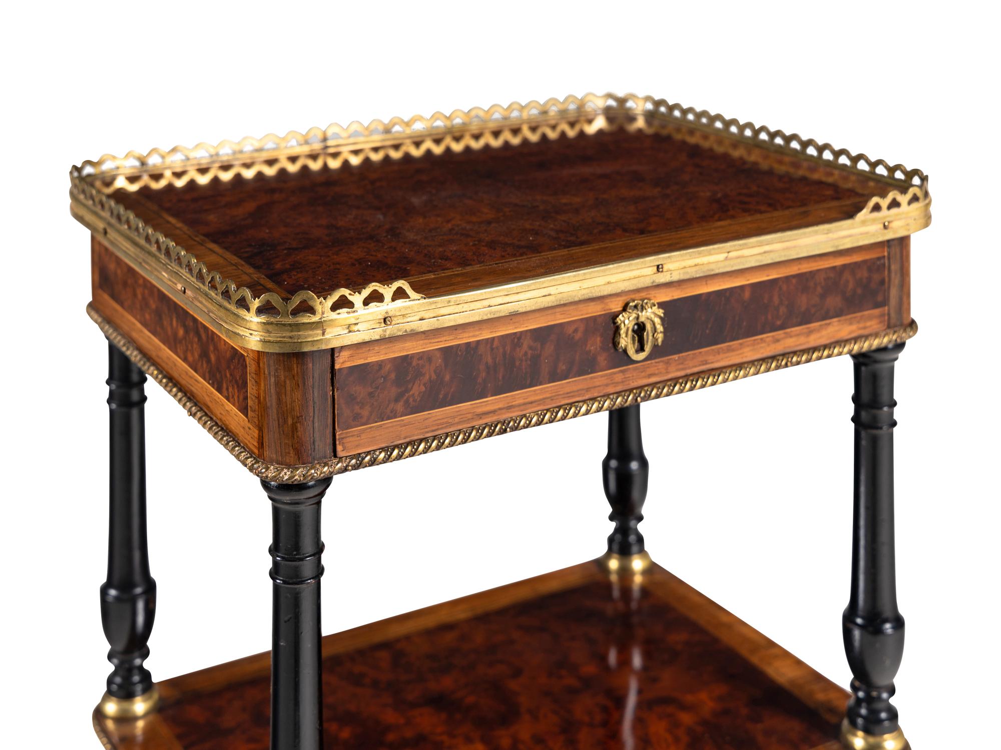 A Napoleon III Part-Ebonized Burl Amboyna Side Table