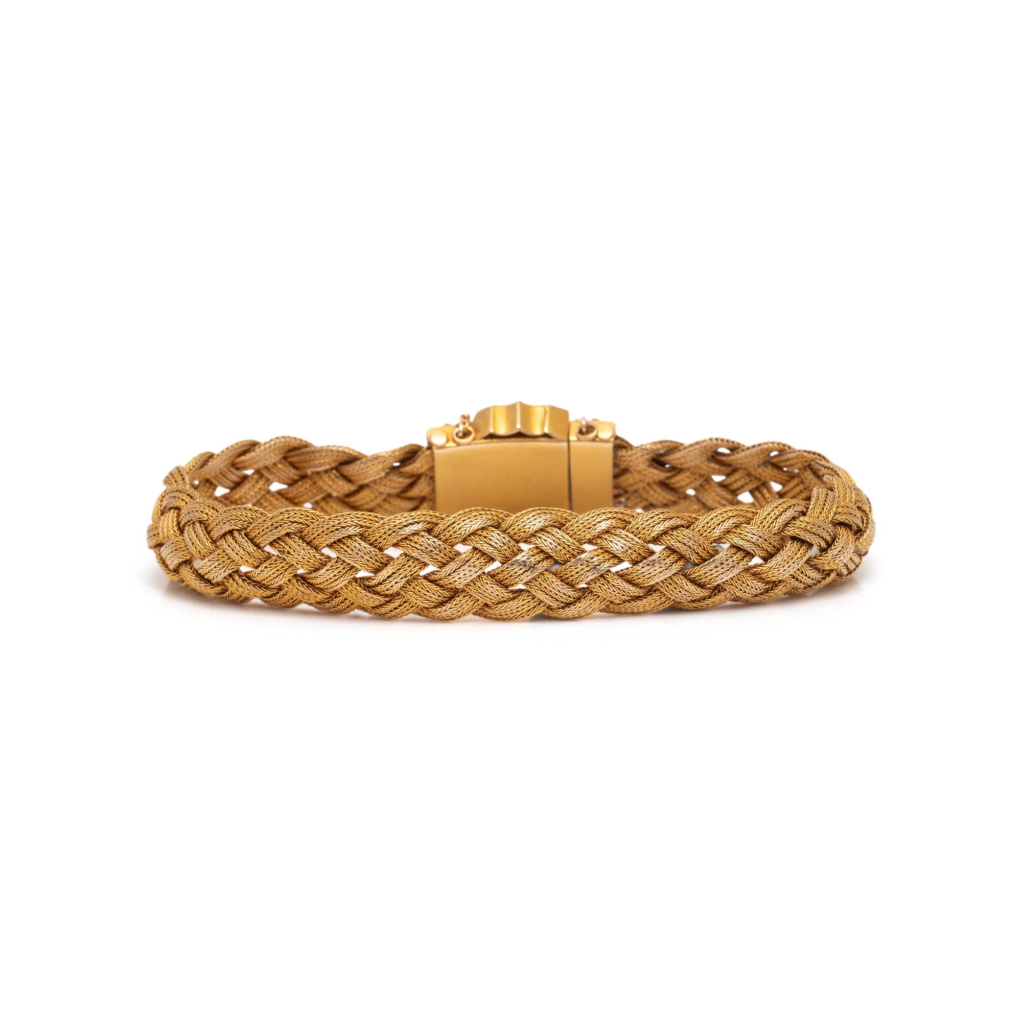 ANTIQUE, YELLOW GOLD MESH BUCKLE BRACELET