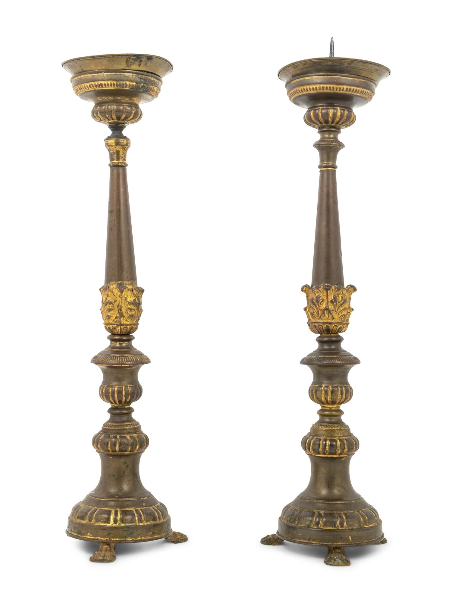A Pair of Continental Gilt Metal Pricket Sticks