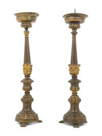 A Pair of Continental Gilt Metal Pricket Sticks