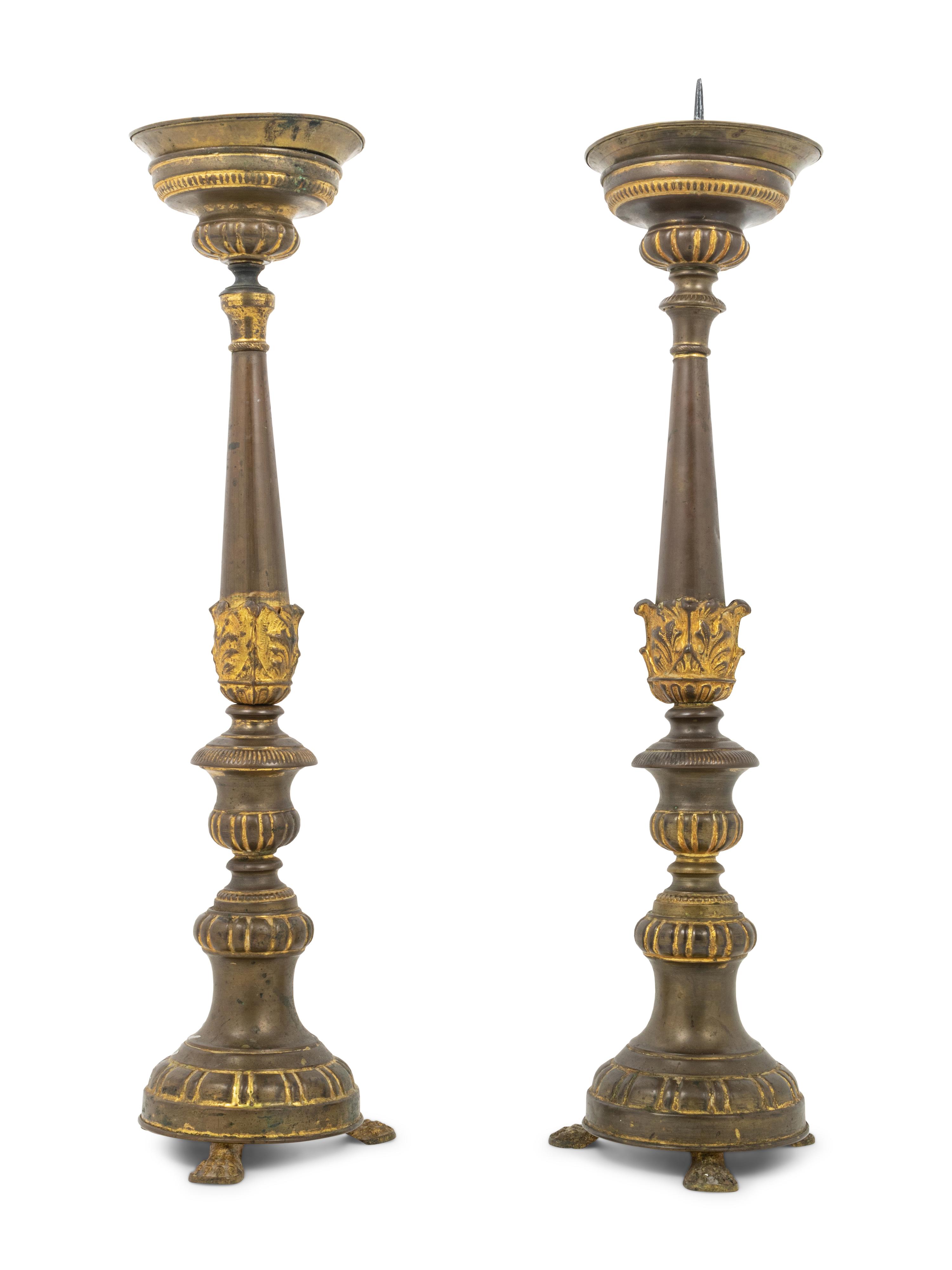 A Pair of Continental Gilt Metal Pricket Sticks