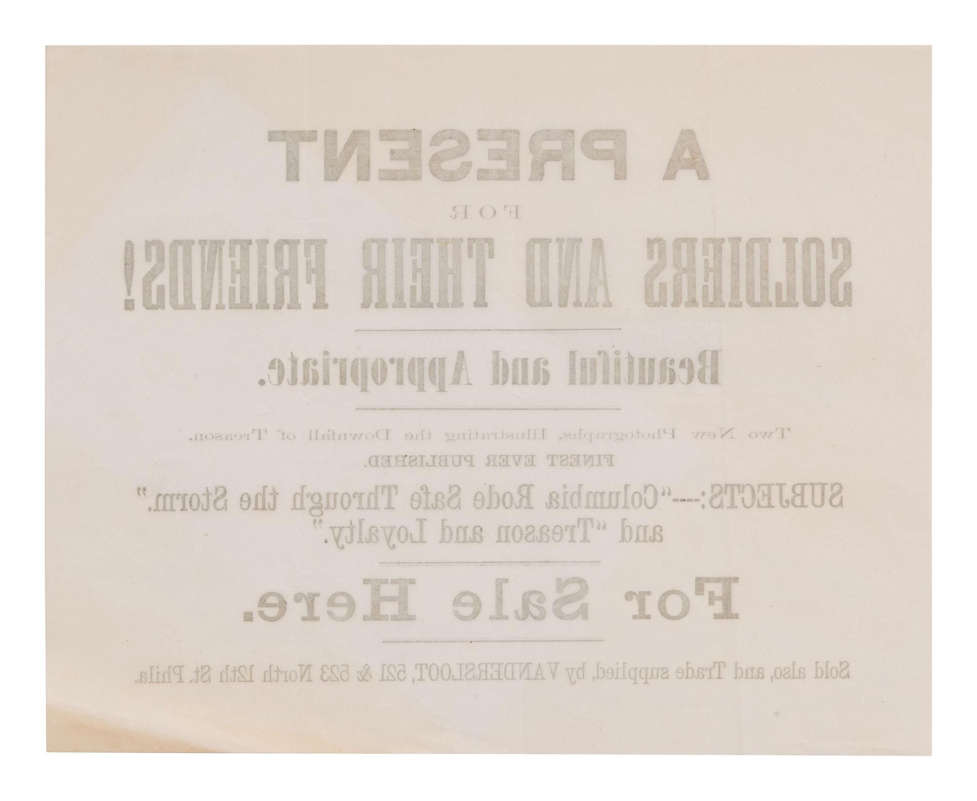 [CIVIL WAR]. Broadside advertising photographs "Illustrating the Downfall of Treason."