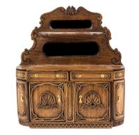 A Renaissance Revival Style Stepback Cupboard Height 6 x width 5 1/2 x depth 1 5/8 inches. — Donald Shaw, 1980