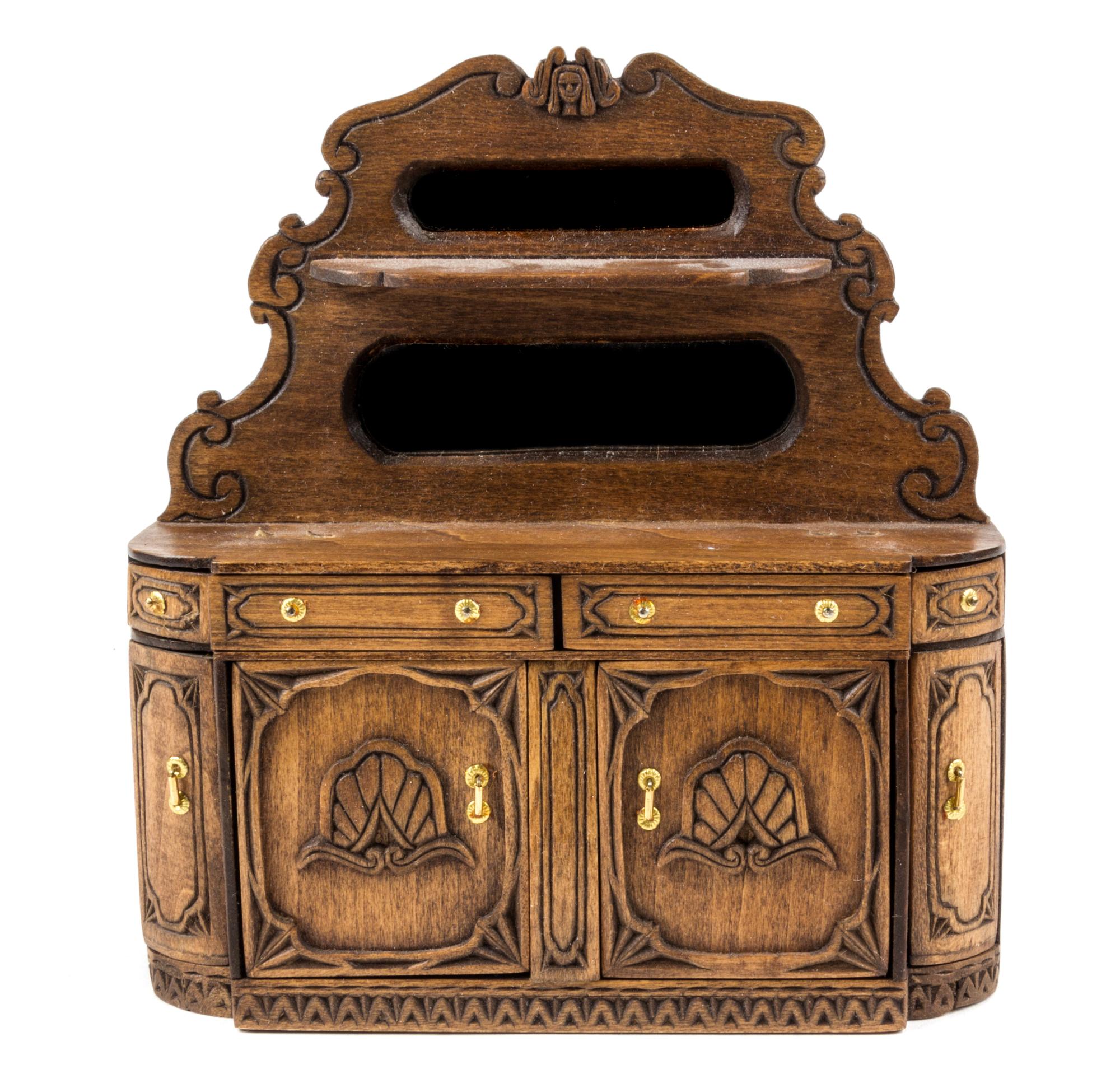 A Renaissance Revival Style Stepback Cupboard Height 6 x width 5 1/2 x depth 1 5/8 inches. — Donald Shaw, 1980