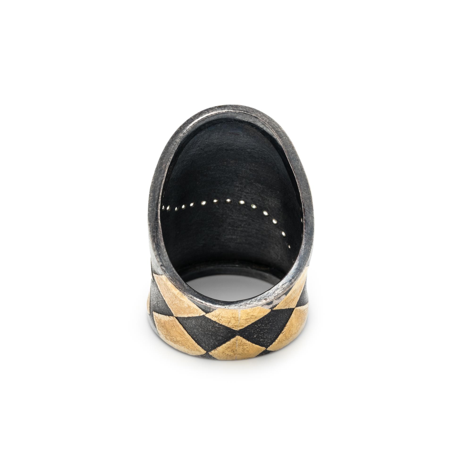STERLING SILVER, YELLOW GOLD AND DIAMOND RING